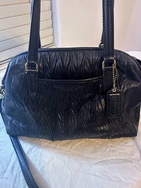 Coach Black Quilted Pleated Leather Shoulder Bag with Gold Hardware